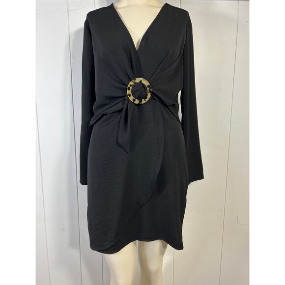 Topshop Tortoise Ring Black Long Sleeve Mini Dress in Size 8. - Picture 3 of 7